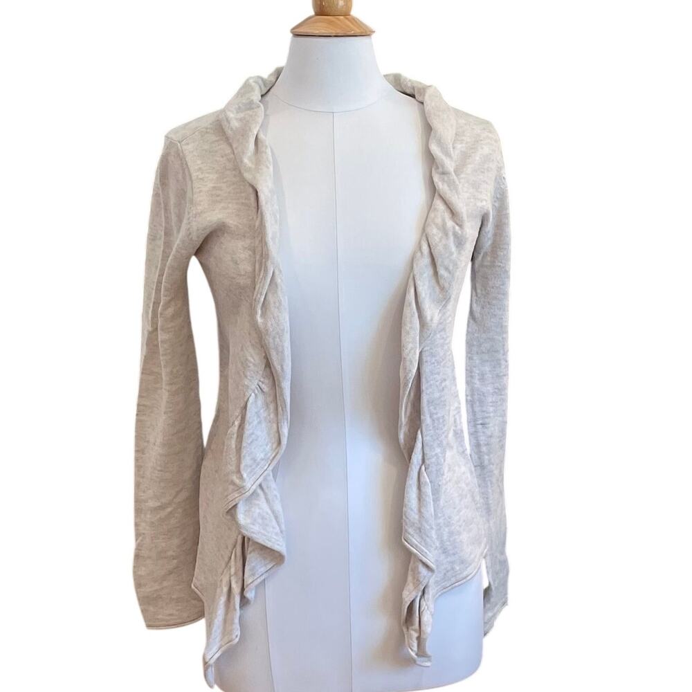 Zara Beige Cotton Angora Blend Long Sleeve Open Cardigan Sweater, Minimalist, S